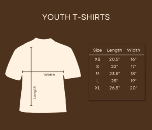doncaster t shirt (youth) size chart